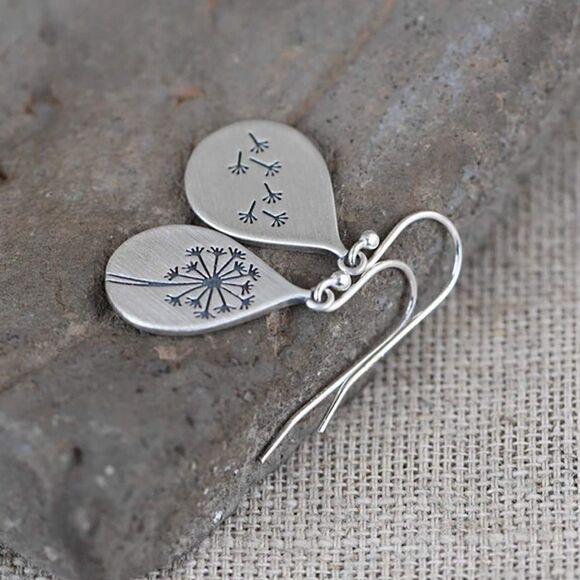 925 Sterling Silver Dandelion Dangle Drop Earrings - Picture 6 of 11